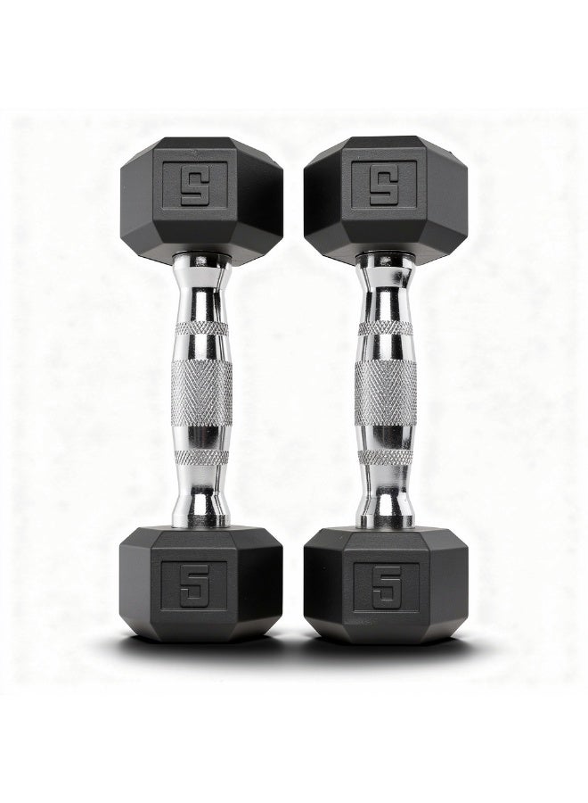 TA Sport DB6101 5 lb Rubber Hexagonal Dumbbell with Logo - Image 5